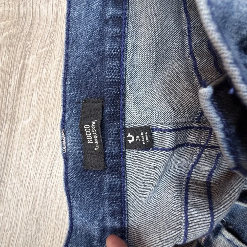 True Religion Rocco Relaxed Skinny Jeans Medium Blue Flap Pocket Mens 38 107202